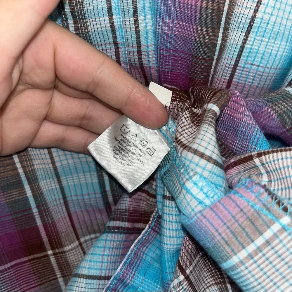 Wrangler Vintage Western Plaid Shirt in Blue and Purple with Pearl Buttons